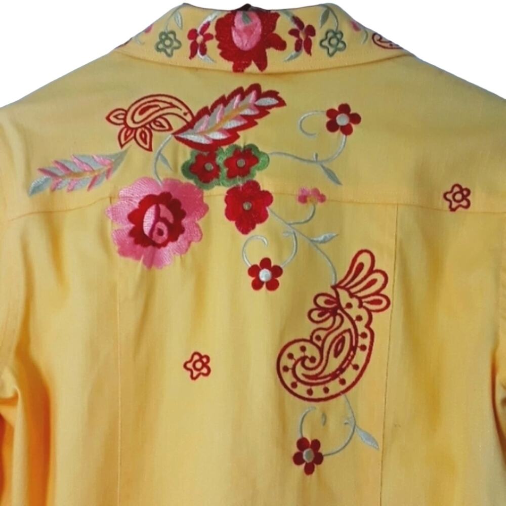 Womens Sz S Yellow Red Embroidered Cow Girl Y2K 90s Western Denim Jacket - Picture 4 of 13